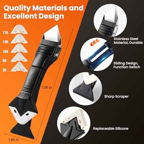 3 in 1 Silicone Caulking Tools£¨Stainless Steelhead), 12pack, Caulk Remover Tool Kit with Replace Silicone Padsgood Pads and Caulk Finishing Tools, Caulking Tool Kit for Kitchen, Bathroom