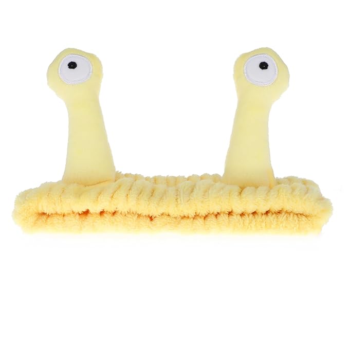 Face Wash Headband, Palm and Snail Spa Hair Bands Makeup Headbands Women Cartoon Cute Coral Fleece Elastic Headband Creative Hair Accessories for Washing Face Shower Sports (Yellow)