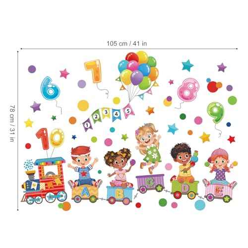 wondever Reading Corner Kids Train Wall Stickers Balloon Number Alphabet Peel and Stick Wall Art Decals for Toddlers Kids Room Classroom Playroom