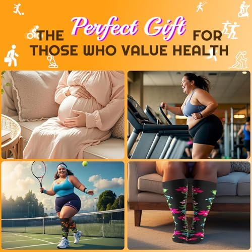Plus Size Compression Socks for Women & Men 3 Pairs, Wide Calf Extra Large 20-30 mmHg Knee High Support Socks for Travel, Running, Nurse