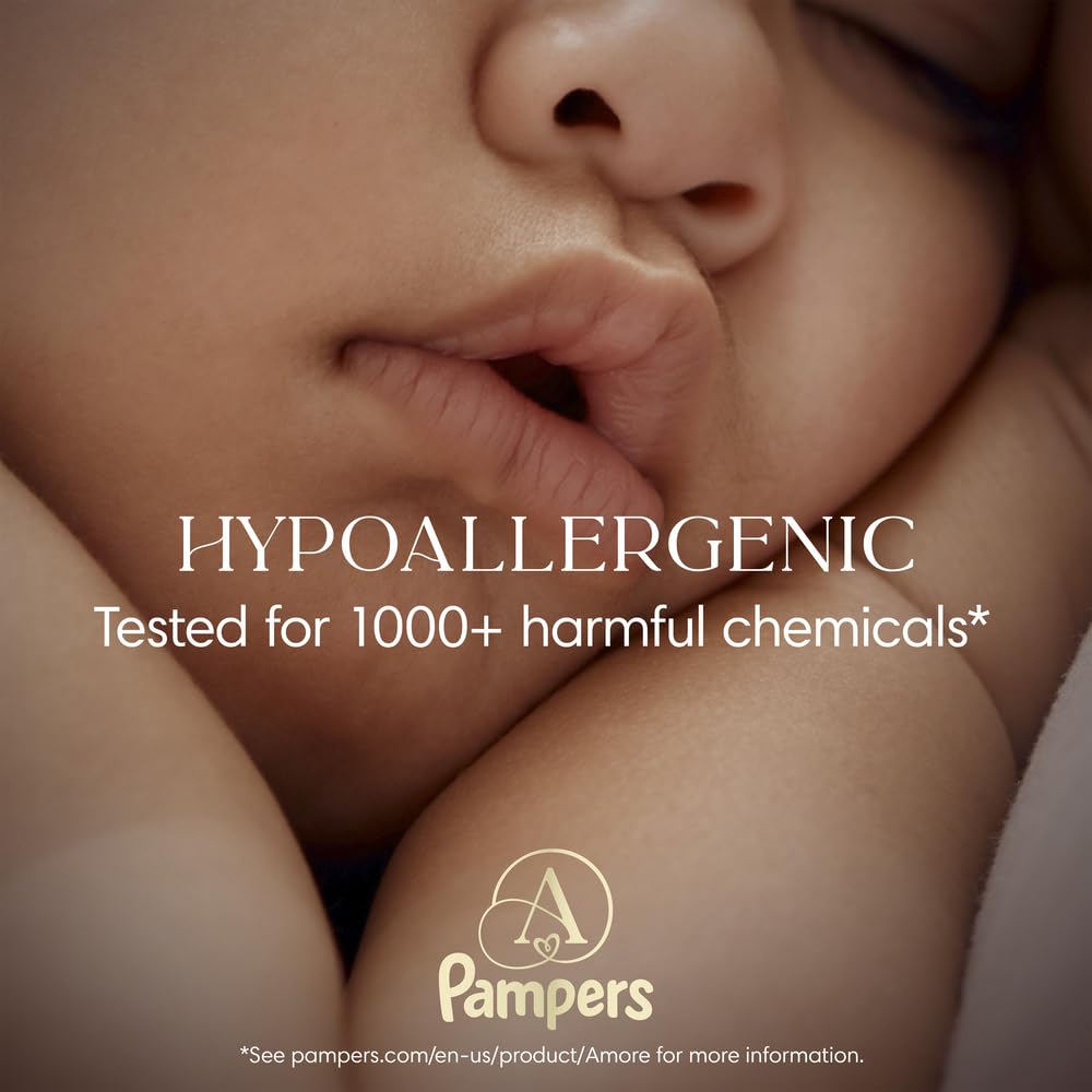 Pampers Amore, Size 0 (up to 10 lbs), 76 Count, Our Best Diaper – Hypoallergenic & Fragrance Free, Up to 100% Leakproof, Soft as Cashmere