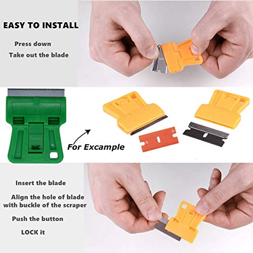 Mini Plastic Razor Blade Scraper Green Window Paint Scraper with 5 Spare Metal Razor Blades for Stove Top Wallpaper Label Removal