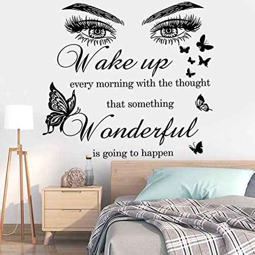 Inspirational Quotes Vinyl Eyes Eyelash Decals Motivational Sayings for Wall Art Decor Sticker Positive Lettering Wall Decal for Women Girls Bedroom Living Room Home Beauty Salon Decoration