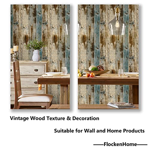 118''x17.7'' Wood Peel and Stick Wallpaper Blue Brown Wood Contact Paper Removable Self Adhesive Faux Rustic Grain Texture Vintage Reclaimed Vinyl Roll Covering