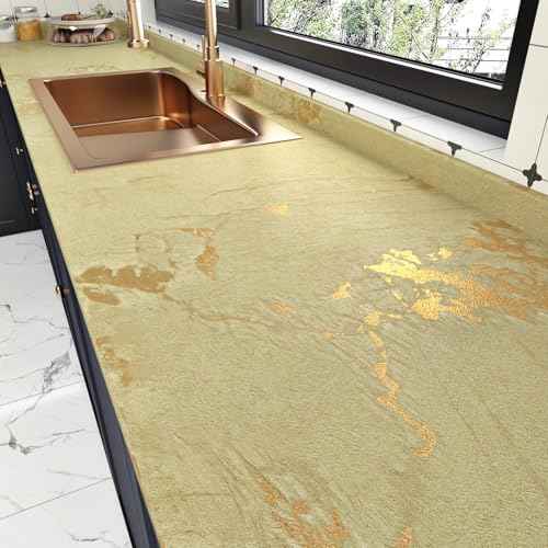 Cream Gold Marble Wallpaper Yellow Beige Marble Contact Paper for Countertops Matte Vintage Stick on Wall Paper for Bathroom Walls Kitchen Backsplash Cabinets 15.75"x78" Nature Wallpaper