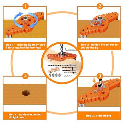 Dowel Jig Kit for Floating Shelf Bracket(& 1/2" x 11.8" Drill Bit), Self-Centering Scriber(& 1/4", 5/16", 3/8" Drill Bit),Drill Guide for Hidden Shelf Brackets & Mantels,Centering Hole Drill(Orange)