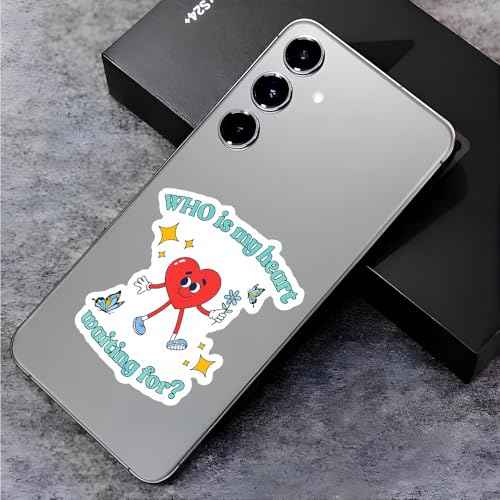 ¡°Who is My Heart Waiting for?¡± Cute Heart Sticker (3pcs) ? Romantic Cartoon Vinyl Waterproof Decals for Laptop, Water Bottle, Scrapbook ? Wholesome Love Quote Gift ? 3x3in