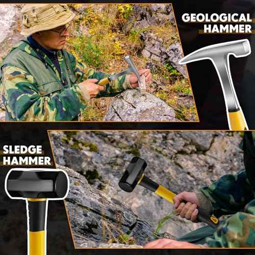 Lasnten 3 Pcs Geology Rock Pick Equipment Kit 33 oz Hammer 3lb Octagonal Hammer 12inch Chisels Tools for Geological Research Exploration, Rock Hounding, Stone Breaking, Prospecting, Mining