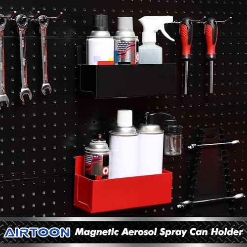 AIRTOON 2PCS Magnetic Aerosol Spray Can Holder, Magnetic Bottle Holder for Garage, Workspace and Home, Red and Black
