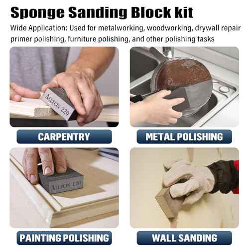 Sanding Sponge 60 80 100 120 150 180 220 Grit Reusable and Washable Wet Dry Sand Block Coarse Medium Fine Sandpaper Blocks for Wood Drywall Metal Crafts (Pack of 7 Pcs)