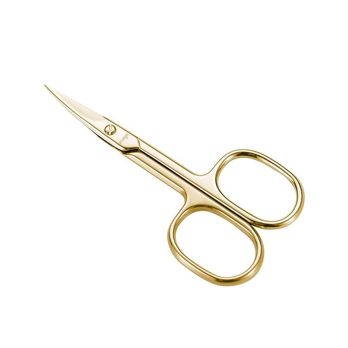 LIVINGO Professional Nail Cutter Scissors, Multi-purpose Sharp Curved Blade Stainless Steel Manicure Cuticle Pedicure Fingernail & Toenail Grooming Tool with Case, Eyebrows/Eyelash Use, 3.5" Gold