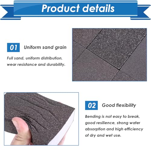 6Pcs Sanding Sponge 120 Grit Sanding Block Washable and Reusable for Wood, Metal, Wall Polish