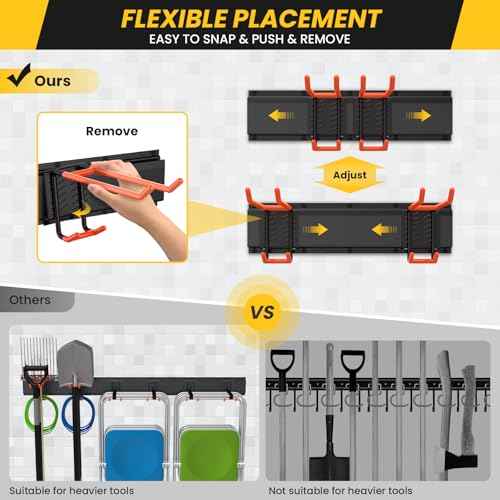 Garage Storage Organization Wall Mount, Garden Tool Organizer 48 Inches, Adjustable Heavy Duty Metal Hooks, Yard Tool Organizer Hold Up to 450lbs, Hanging Rake Broom Mop Snowboard (48 inch)