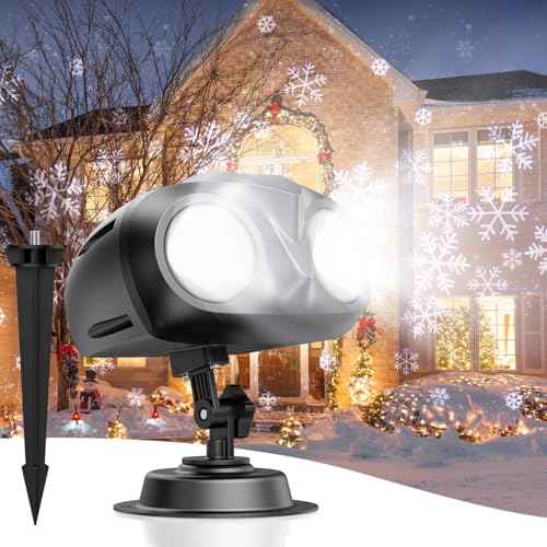 Christmas Snowflake Projector HD Lights Outdoor, Dual-Head Snowfall Led Lights with Remote, IP65 Waterproof, for Halloween Xmas New Year Holiday Party Decoration