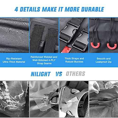 Nilight Car Roof Bag 21 Cubic Feet Waterproof Rooftop Cargo Carrier,Suitable for All Vehicle with/Without Rack - Waterproof Zip,Reflective Strip,Anti-Tear 840D PVC, with Anti-Slip Mat
