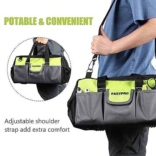 FASTPRO 2-Piece Tool bags, 13-inch & 16-inch Wide Mouth Tool Storage Bags included, Multi-pocket Tool Organizer with Adjustable Shoulder Strap