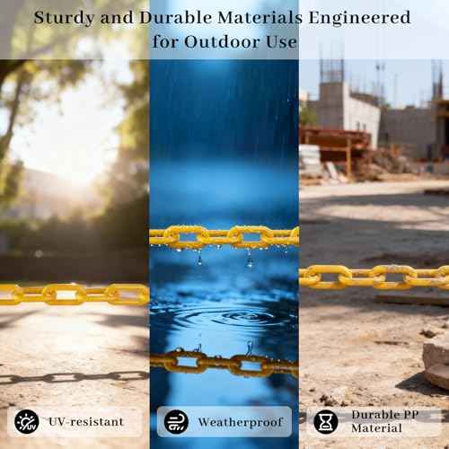 Plastic Chain, 220 FT Yellow Plastic Chain Links, Durable Plastic Safety Chain Barrier with 40 Hooks for Crowd Control, Private Property, Parking Lots, Driveways, Queue Line and Construction Sites