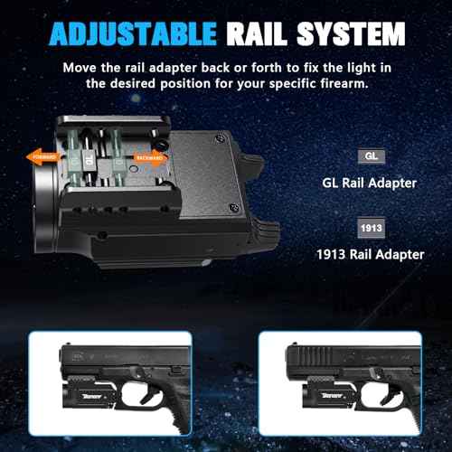1000 Lumens Pistol Light Green Beam Combo, Strobe Memory Function Compact Weapon Light with Adjustable Picatinny or GL Rail, USB Rechargeable Aluminum Tactical Flashlight, Battery Included