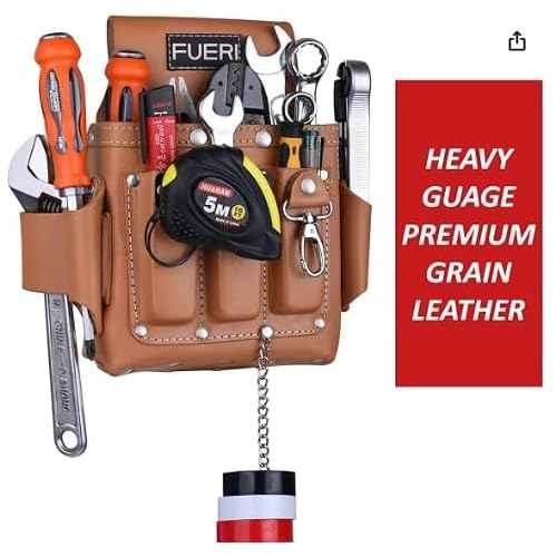 FUERI Leather Tool Pouches Carpenter Electrician Belt Bags Organizer 4 Pocket Professional Heavy Duty Pouch for Construction Framing