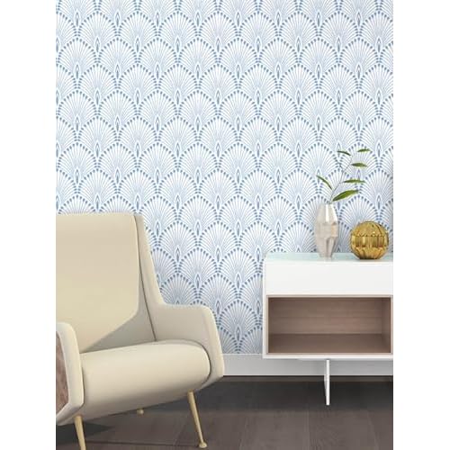 LiKiLiKi Modern Geometric Peel and Stick Wallpaper Blue Wall Paper 16.1"x78.7" Boho Contact Paper Removable Decorative Wallpaper for Bedroom Bathroom Kitchen Cabinets Self Adhesive Decor Vinyl