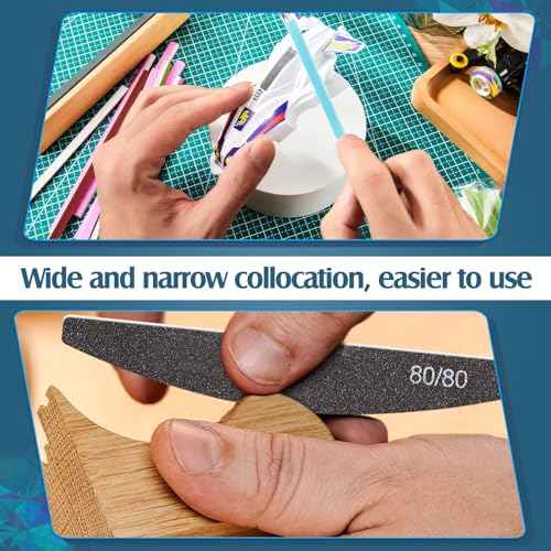 Honoson 70 Pcs Sanding Sticks Polishing Sticks Fine Sanding Twig Coded Abrasive Sand Twig for Plastic Model Assorted Metal and Wood Sand Tool Accessory for Craft(Low Grits Rating,Half Moon)