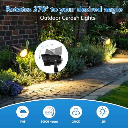 HIBOITEC 12W Spot Lights Outdoor 120V Landscape Lighting Waterproof Spotlight with 4.9ft 3-Plug LED Plug in Landscape Lights for Yard Gardern Decorations 2700K 6Pack