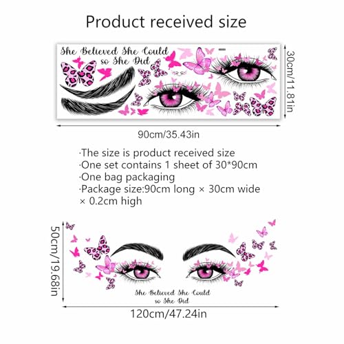 Pink Eyelash Eyes Butterfly Wall Stickers, sacinora Inspirational Quotes Motivational Word DIY Wall Decals Removable Vinyl Peel and Stick for Women Girl Kids Living Room Bedroom Nursery Art Decor