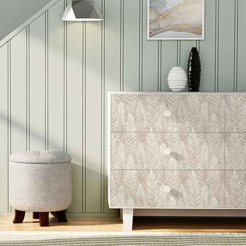 Beige Leaf Peel and Stick Wallpaper Boho 17.32" X 118.11" Modern Leaves Contact Paper Self Adhesive Removable DIY Wall Paper for Bedroom Kitchen Leaf Wallpaper Vinyl Roll