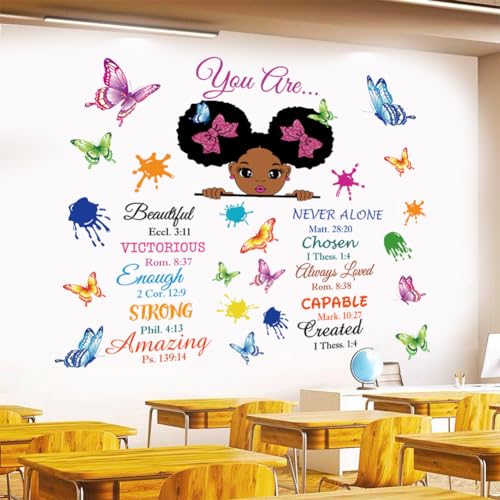 Inspirational Wall Decals Black Girl Religious Stickers Positive Saying African American You are Beautiful Nursery Decor African American Bedroom Art, Positive Afro Kid Teen Room Home Decor