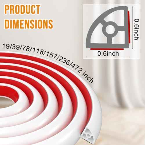 Flexible Quarter Round Molding Trim - 472in Waterproof Bendable Silicone Peel and Stick Molding Trim for Walls, Floor, Corner, Staircase, Tub, Cabinet Edge