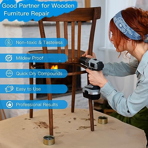 DEWEL Wood Putty Filler, Water-Based Wood Filler White(7oz) for Filling Holes, Cracks, Repairing Furniture Scratches, Damages, with Plastic Scraper and Sandpaper
