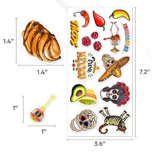 108 Pcs Mexican Vinyl Stickers, Waterproof Decorative Mexico Decals for Laptop, Water Bottle, Car, Guitar, Skateboard, Phone, Refrigerator, Fiesta Party Supplies, Vibrant Mexican