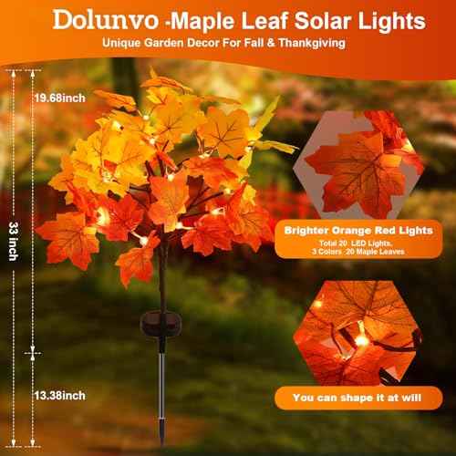 6Pack Fall Solar Lights Outdoor Waterproof,120LED 240 Maple Leaves Solar Garden Lights Outside, Autumn Artificial Tree Pathway Lights for Patio,Halloween,Thanksgiving,Fall Decoration