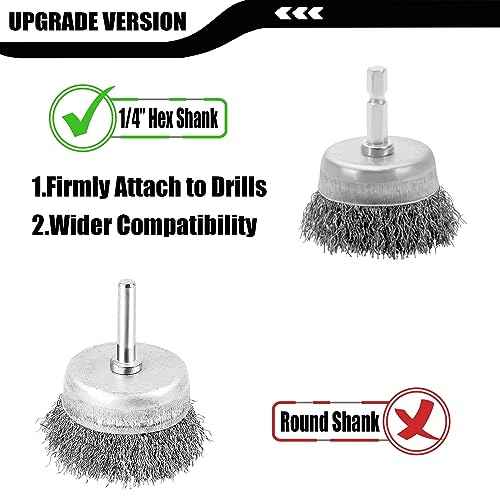 Wire Brush for Drill Set 6 Pcs, Wire Wheel for Drill with 1/4 Inch Hex Shank, Drill Wire Brush Set with 0.012 Inch Coarse Crimped Carbon Steel Wires for Removing Rust, Paint and Corrosion