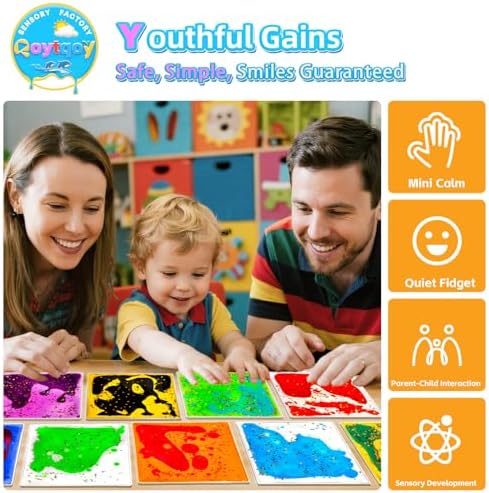 Squishy Liquid Sensory Gel Tiles 9 Packs - Square Sensory Fidget Toys for Stress Relief, Sensory Play & Portable Fun, Washable Sensory Floor Tiles for Kids in Home, Classroom, Travel