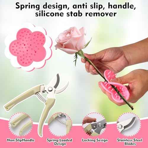 Rose Thorn Stripper Tool, Zhoujitong - 3-in-1 Professional Rose Dethorner, Florist Supplies, Florist-Grade Thorn Remover for Roses with Safety Guard for Bouquets and Pruning