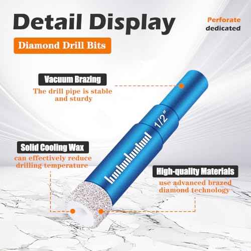 7 PCs Diamond Drill Bits Set, Versatile Tile Drill Bits for Ceramic Glass Porcelain Marble Granite, Blue Dry Diamond Drill Bit Set, Premium Fast Dry Drilling with Cooling Wax, Round Shank - Samest
