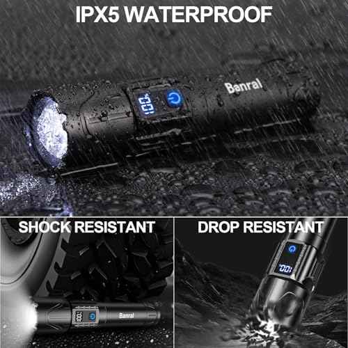 Banral Rechargeable Tactical Flashlights High Lumens - 5000mAh Super Bright LED Powerful Flash Light, Waterproof Handheld USB C Flashlight for Home,Car,Camping,Emergencies,5 Modes,Zoomable (2, Black)