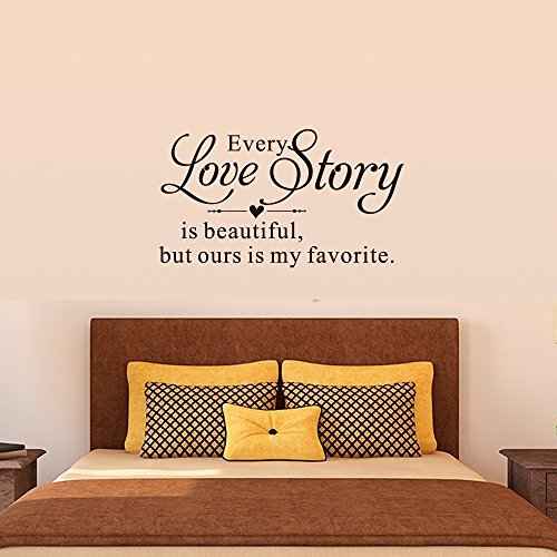 Every Love Story is Beautiful but Ours is My Favorite - Carved Pure Black Vinyl Wall Decal Art Letters Quotes Heart Shape Words Sticker Home Sweet Decoration