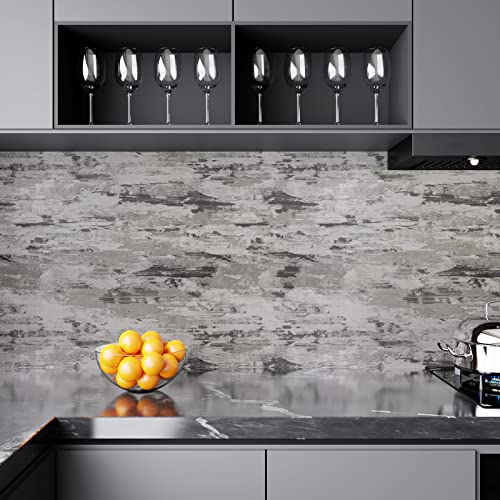 CRE8TIVE Stained Grey Concrete Wallpaper Cement Textured Wallpaper Stick and Peel Self Adhesive Removable Metallic Concrete Contact Paper for Countertops Waterproof Kitchen Backsplash Cabinets 12"x80"