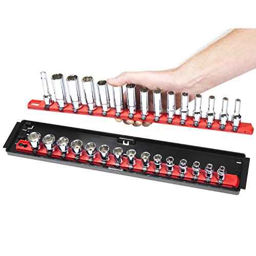 Ernst Manufacturing Socket Boss, Premium 2-Rail 3/4-Inch-Drive Socket Organizer, 19-Inch, Red - Made in the USA