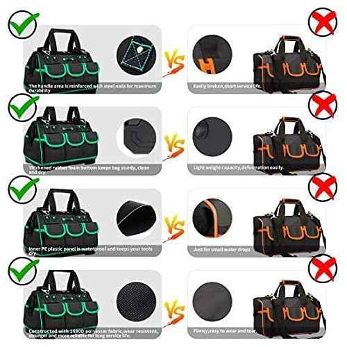 AIRAJ Tool Bag 18 Inch,Wide Mouth Tool Bags for Men Heavy Duty With Waterproof Molded Base,Tools Organizer for Home Repairs,Garage Storage,Professional Work,Adjustable Shoulder Strap,Green