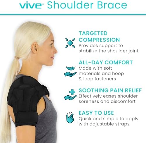 Vive Shoulder Brace for Women & Men - Injury Recovery Compression Support Sleeve - for Rotator Cuff Injuries, Arthritis, Sprain, Dislocation, PT - Targeted Inflammation Pain Relief (Black, Large)