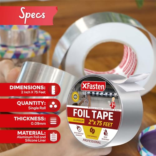 XFasten Aluminum Foil Tape for Ductwork - 2 Inches x 75 Feet, Heavy Duty, High Temp HVAC Duct Seal