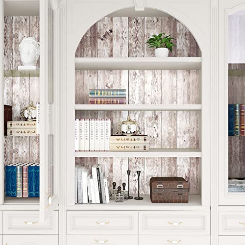 VEELIKE Aged Brown Shiplap Peel and Stick Wallpaper Farmhouse Wood Contact Paper for Walls Cabinets 17.7''x118'' Wood Wallpaper Removable Self Adhesive Bulletin Board Paper Roll for Classroom Bathroom