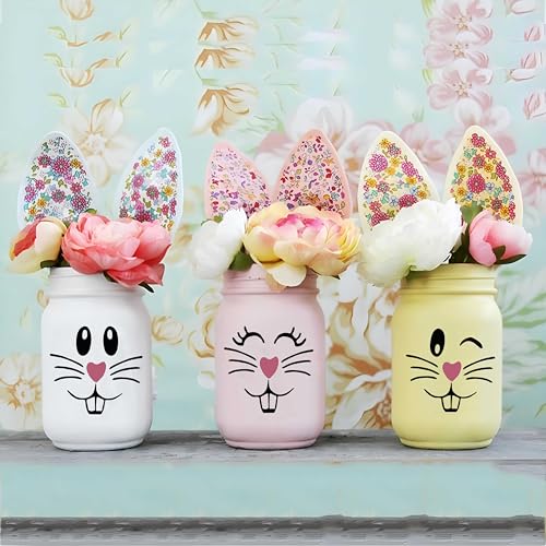 18 Pcs Easter Bunny Face Vinyl Decals - Bunny Faces DIY Craft Vinyl Art Stickers, Wall Decals, Glass Window Stickers