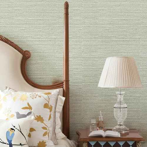 Grasscloth Peel and Stick Wallpaper 17.3" x 60" Renter Friendly, Neutral Textured Grassweave Wallpaper Self Adhesive Removable for Bathroom Bedroom