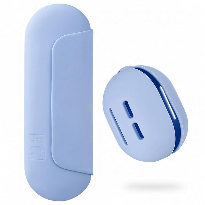 2 IN 1 Silicone Makeup Brush Holder with Beauty Make Up Sponge Holder Case：Soft Portable Cosmetic Face Brushes Holder with Upgrade Anti-Fall Out Magnetic Closure - Blue
