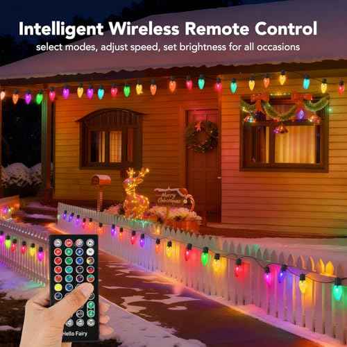 Smart C9 RGB Christmas Lights Outdoor, 66 FT 100 LED Christmas Tree Lights with Music Sync APP Controlled, Waterproof Connectable C9 String Lights for Roofline, Fencing, Balcony & Yard Decor