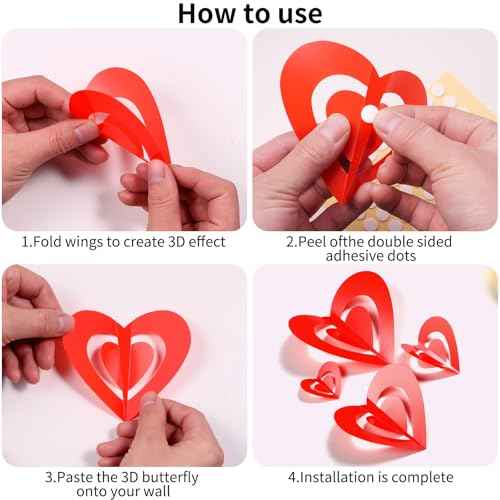 60 Pcs Valentines Day Wall Decorations - 3D Heart Stickers, Waterproof Wall Decals for Home, Bedroom, Wedding, Anniversary, Party, Office, and School Decor